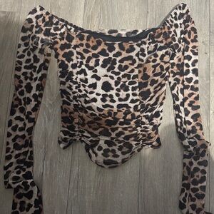 Urban Outfitters Leopard Print Off-Shoulder Blouse